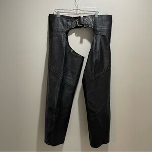 Vintage BRANDED GARMENT INC Motorcycle Leather Riding Biker Chaps Made In USA XL